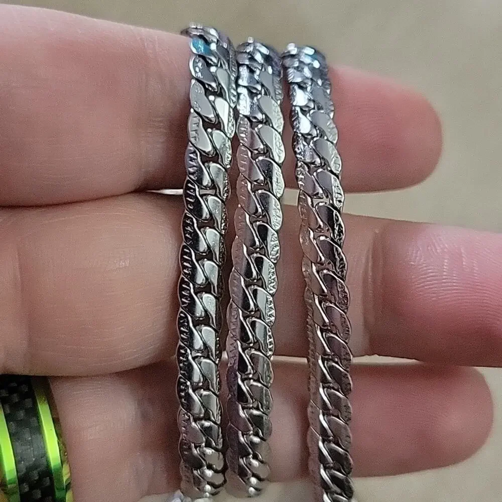 Silver stainless steel textured cuban chain necklace